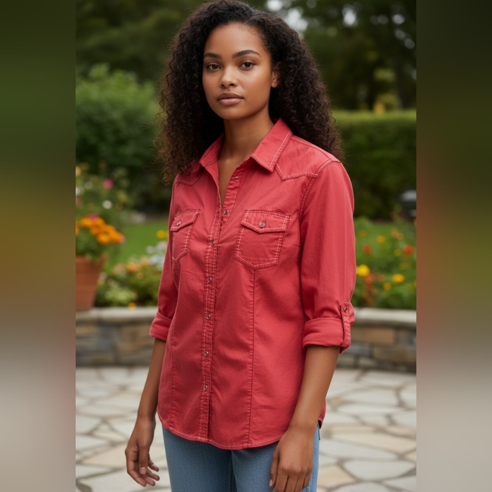 Bit & Bridle Women's Western Pink Button-Up Shirt Size L